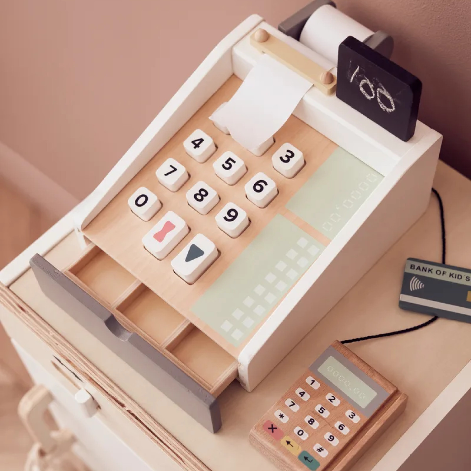 Wooden cash register Swedish Design Age: 3+ Size: 16.5x20x10 cm