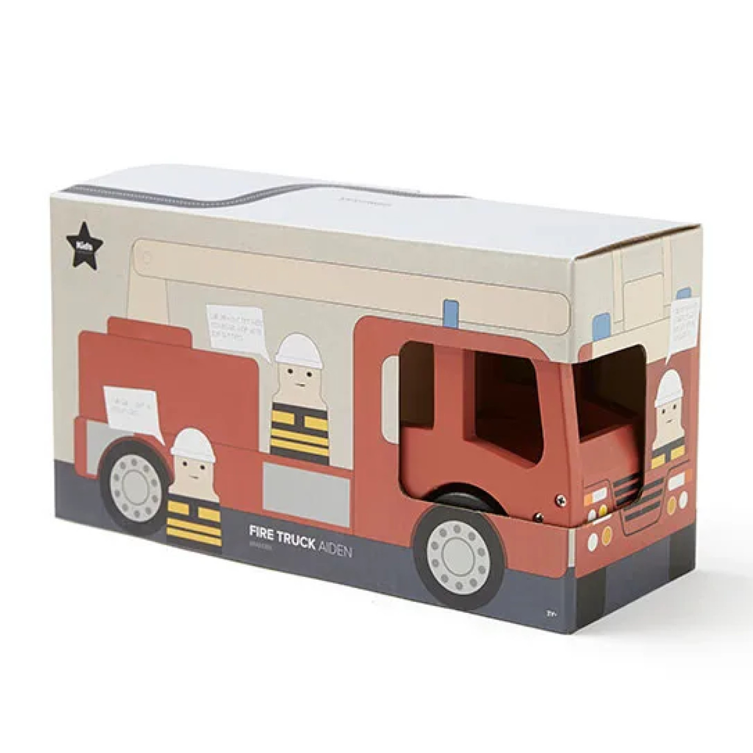 Wooden fire truck with figures Swedish Design Age: 3+ Size: 30x11x16 cm