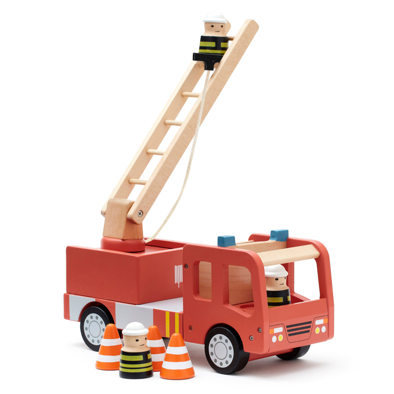 Wooden fire truck with figures Swedish Design Age: 3+ Size: 30x11x16 cm