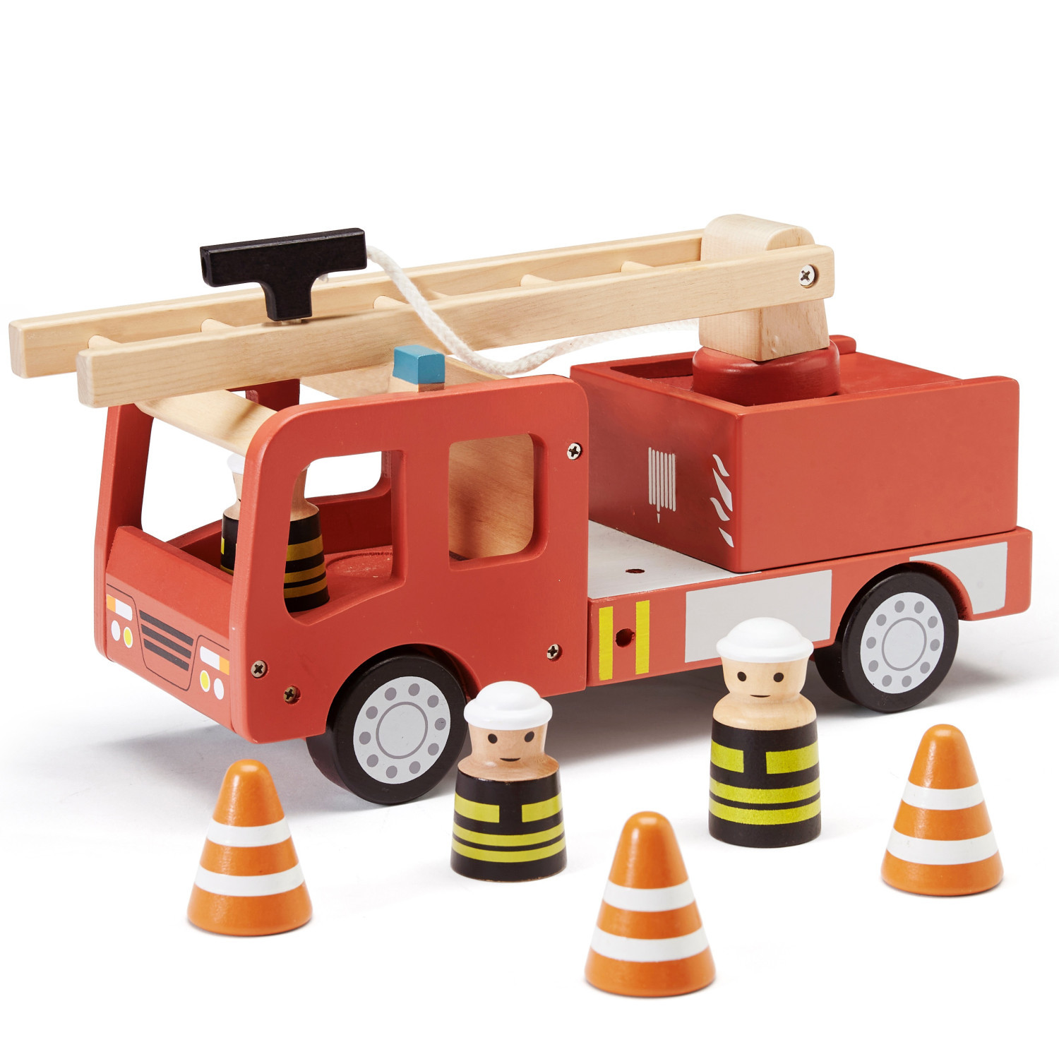 Wooden fire truck with figures Swedish Design Age: 3+ Size: 30x11x16 cm
