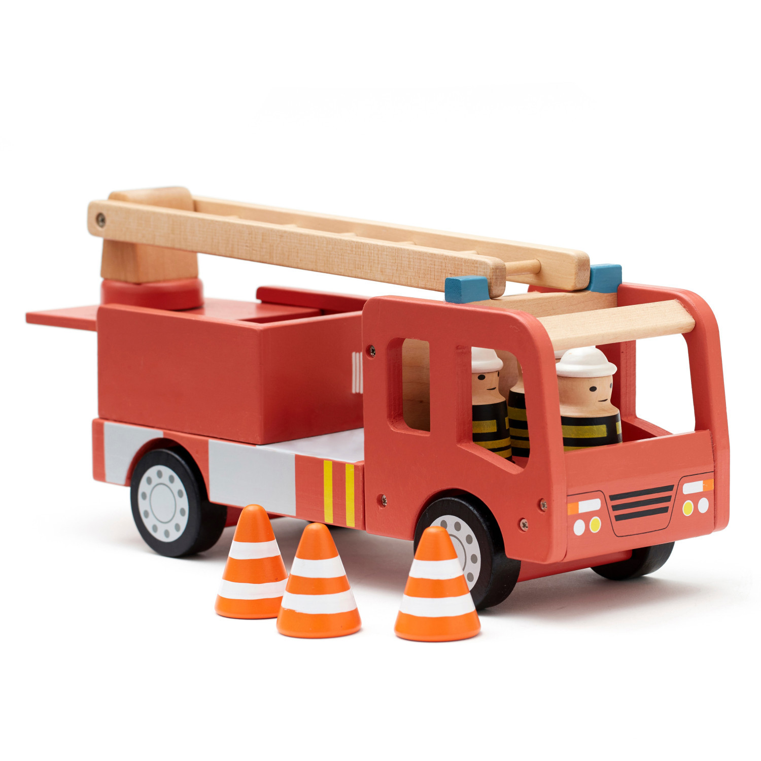 Wooden fire truck with figures Swedish Design Age: 3+ Size: 30x11x16 cm