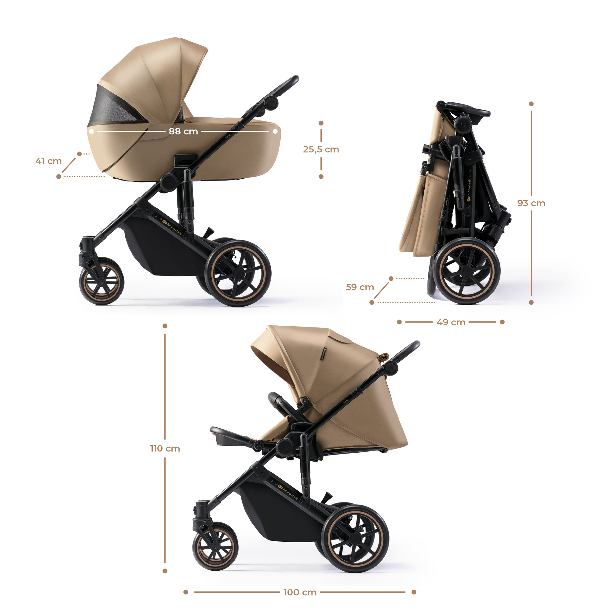 Kinderkraft Prime 2 stroller 2 in 1 SANDROSE BEIGE