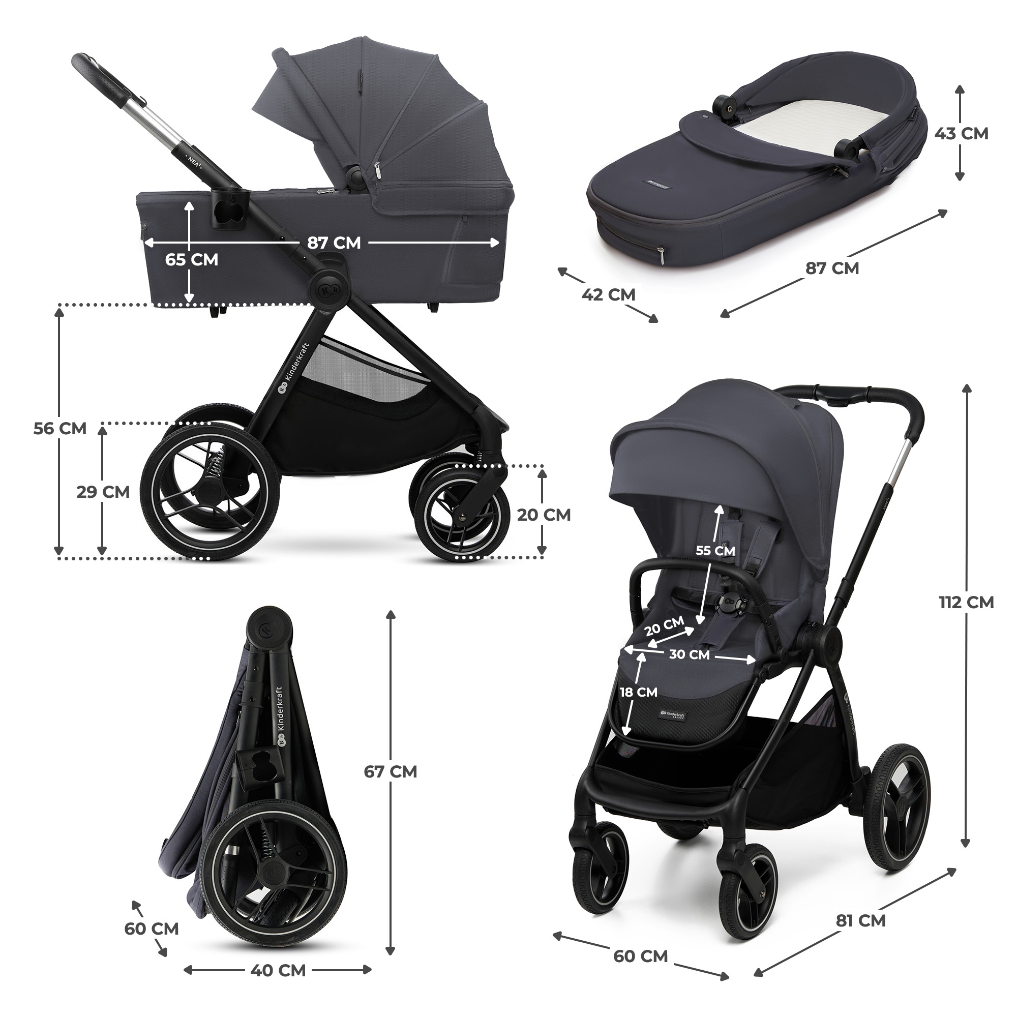 KinderKraft бебешка количка 2в1 NEA 2.0 DEEP GREY