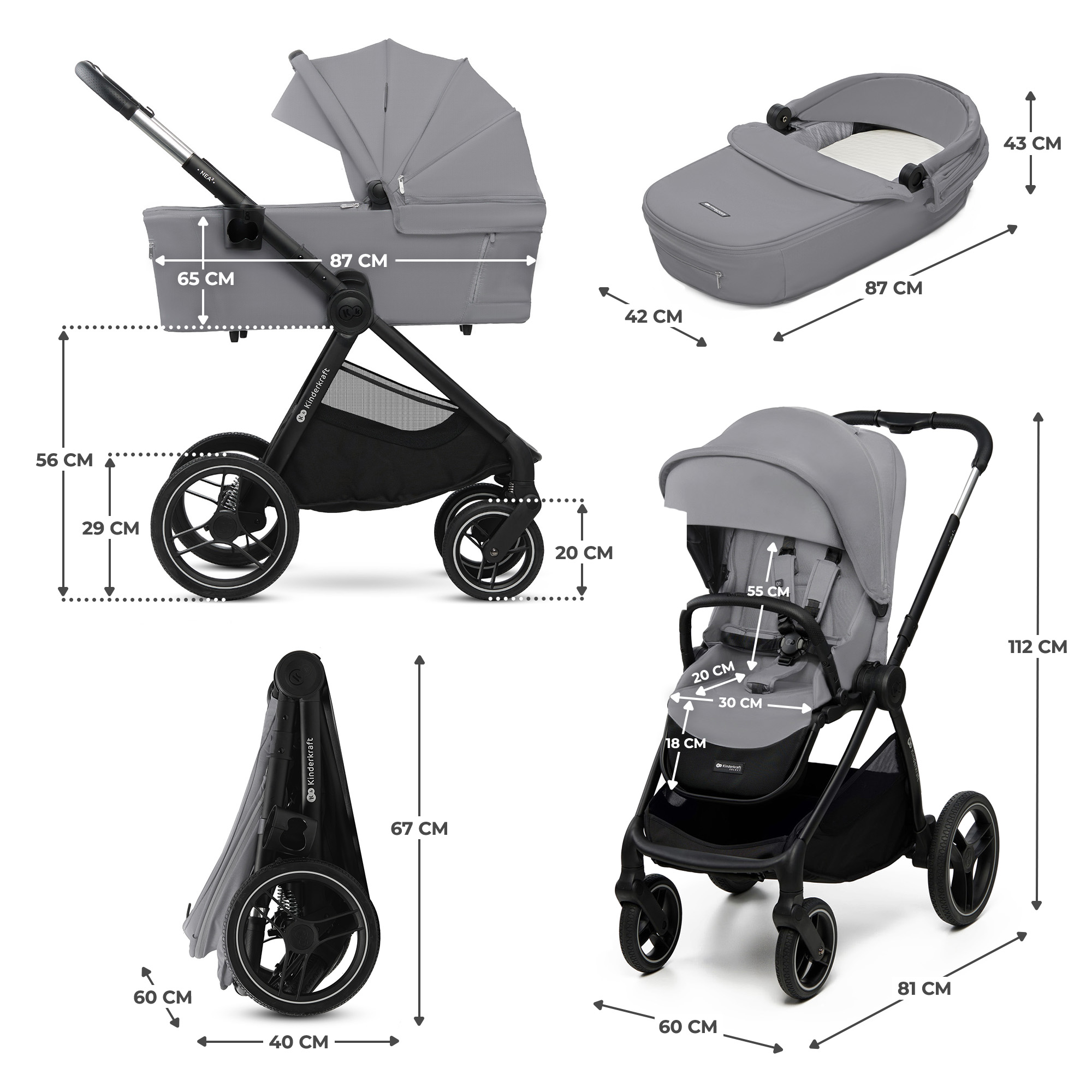KinderKraft baby stroller 2in1 NEA 2.0 PLATINIUM GREY
