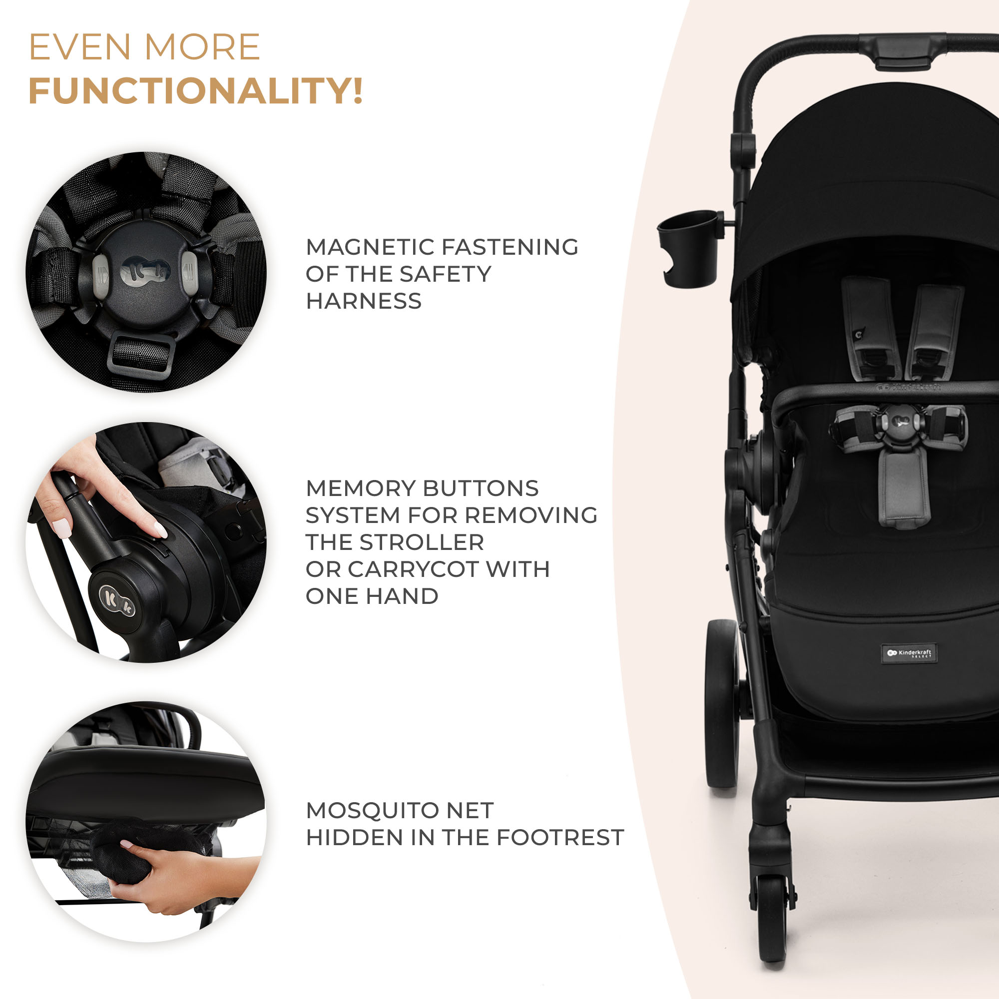 Kinderkraft YOXI baby stroller 3in1 PURE BLACK