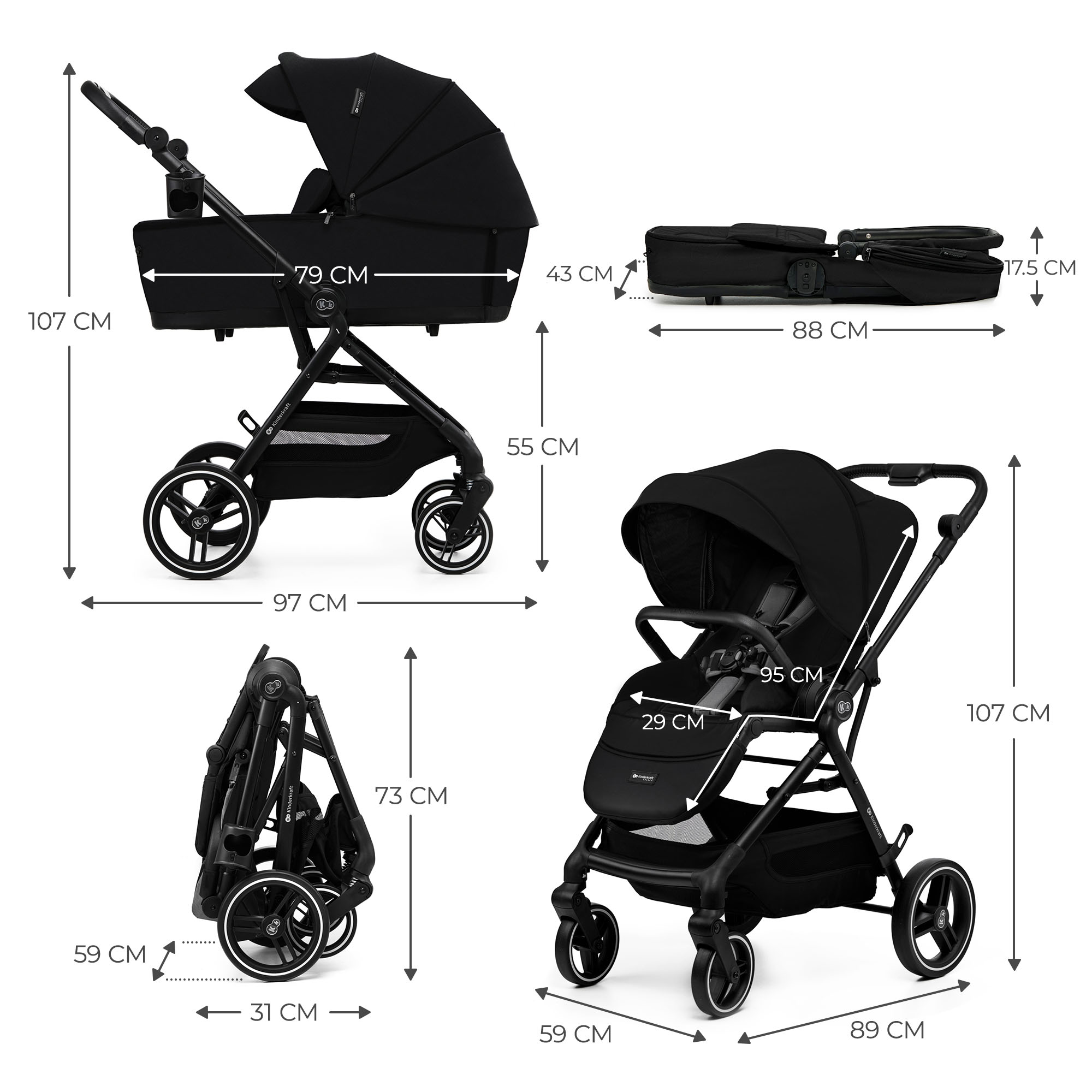 Kinderkraft YOXI baby stroller 3in1 PURE BLACK