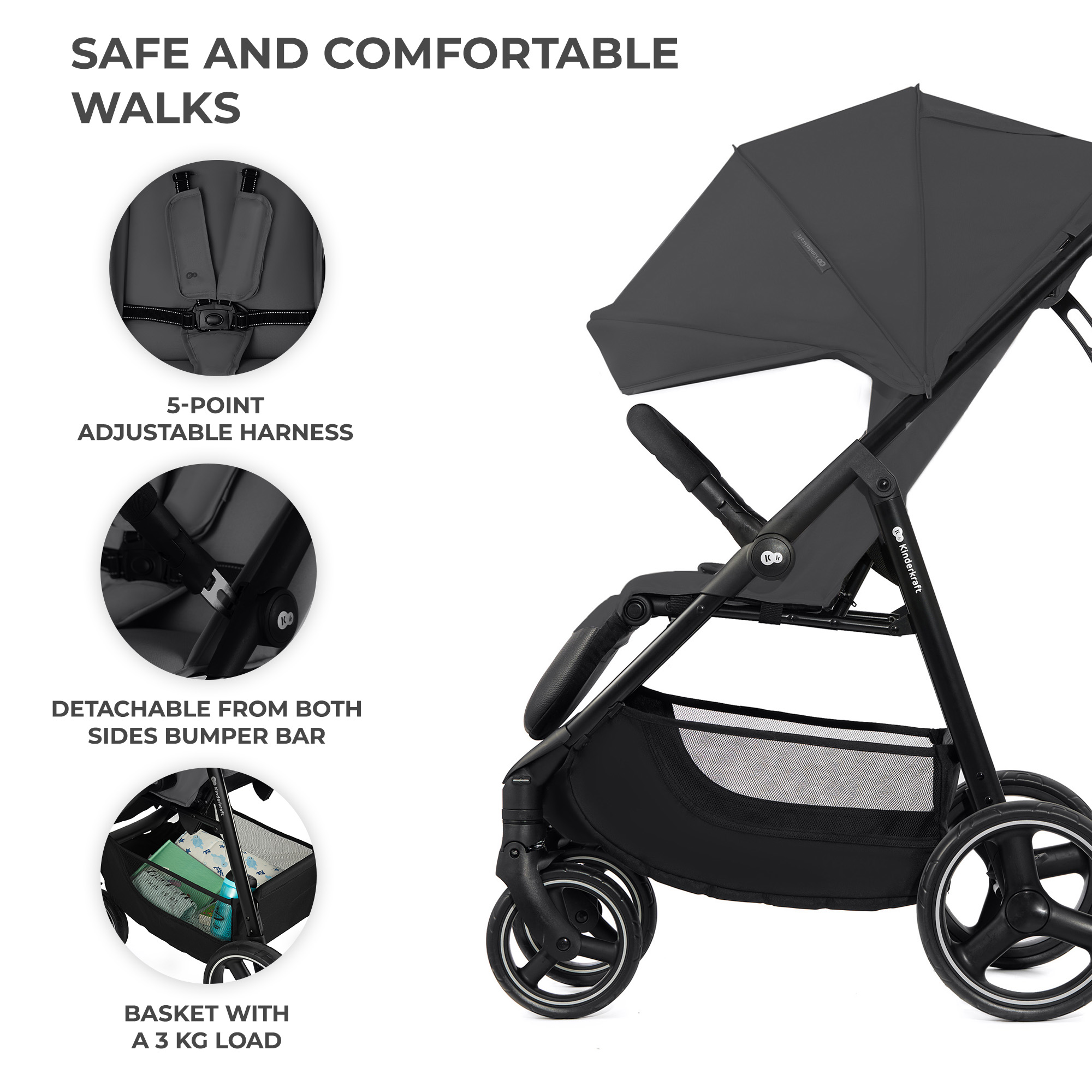 Kinderkraft TRIG 3 бебешка количка GLANITE GREY