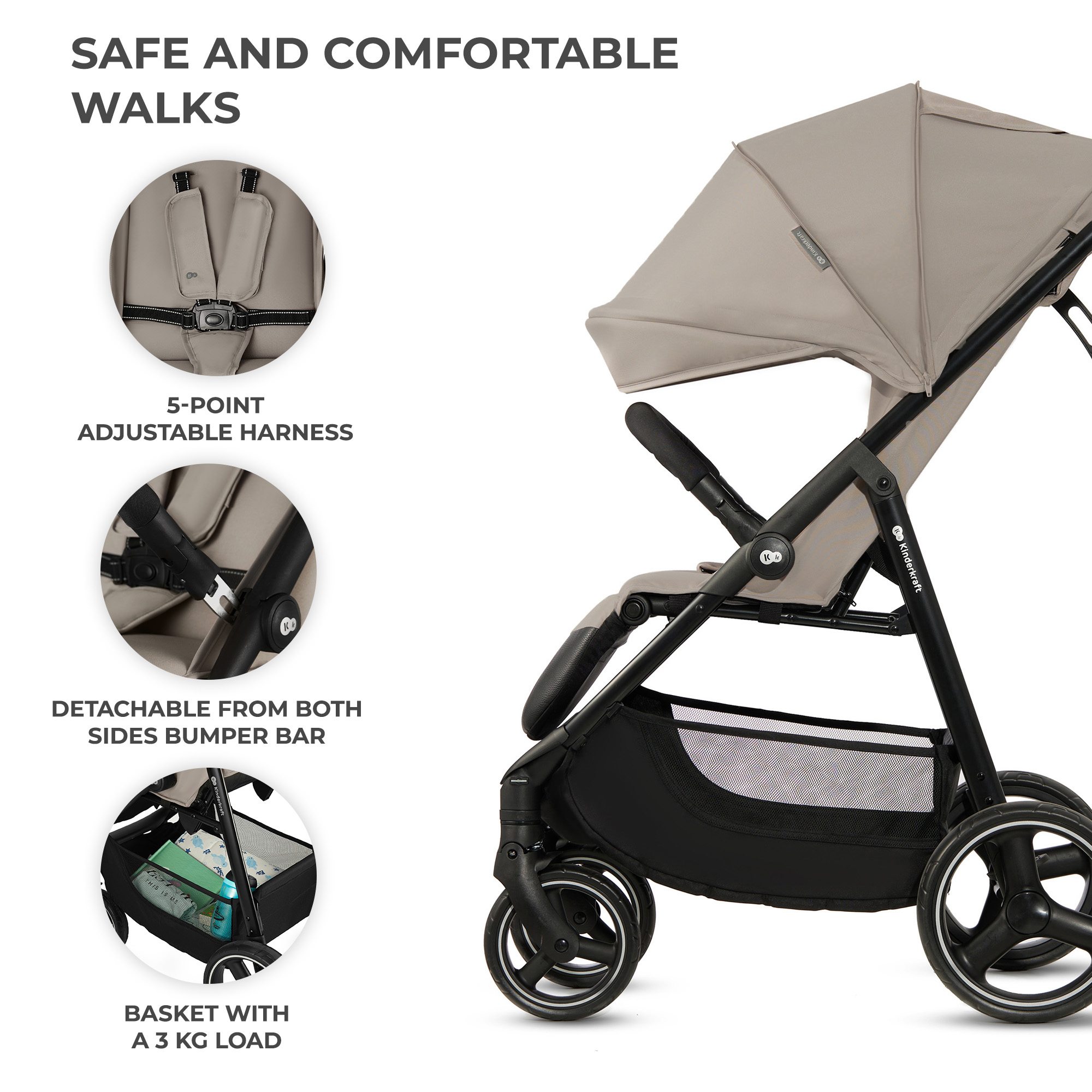 Kinderkraft TRIG 3 baby stroller STONE BEIGE