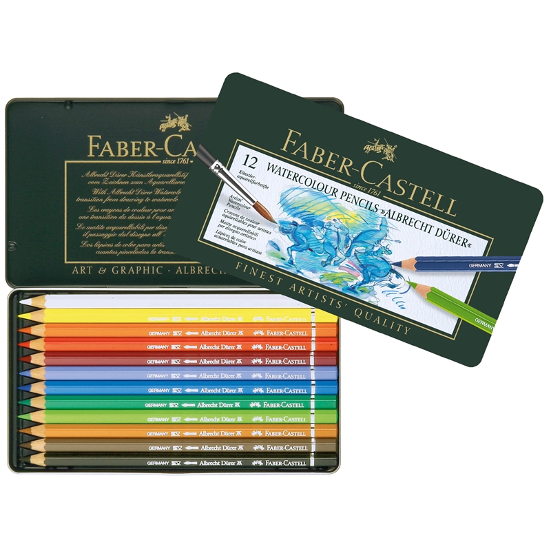 Faber-Castell Albrecht Dürer watercolor pencils, 12 colors, in a metal box