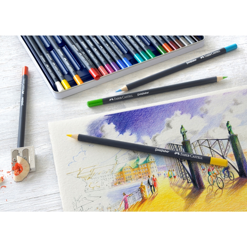 Faber-Castell Goldfaber colored pencils, 12 colors, in a metal case