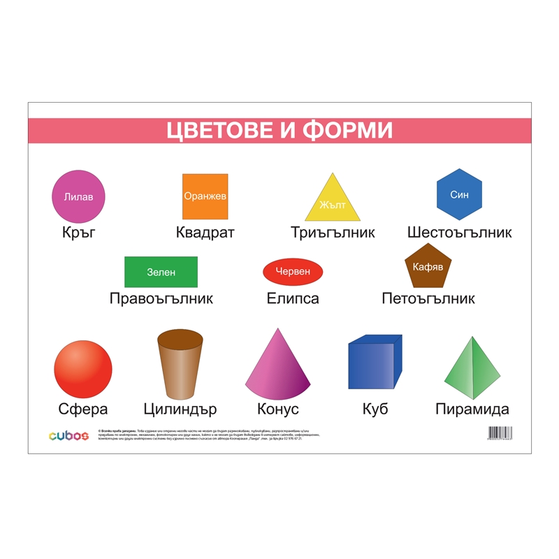 Cubos Ученическо табло Форми и цветове, ламинирано, 50 x 70 cm