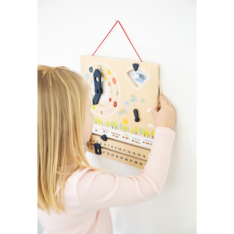 Small Foot Calendar and clock, wooden