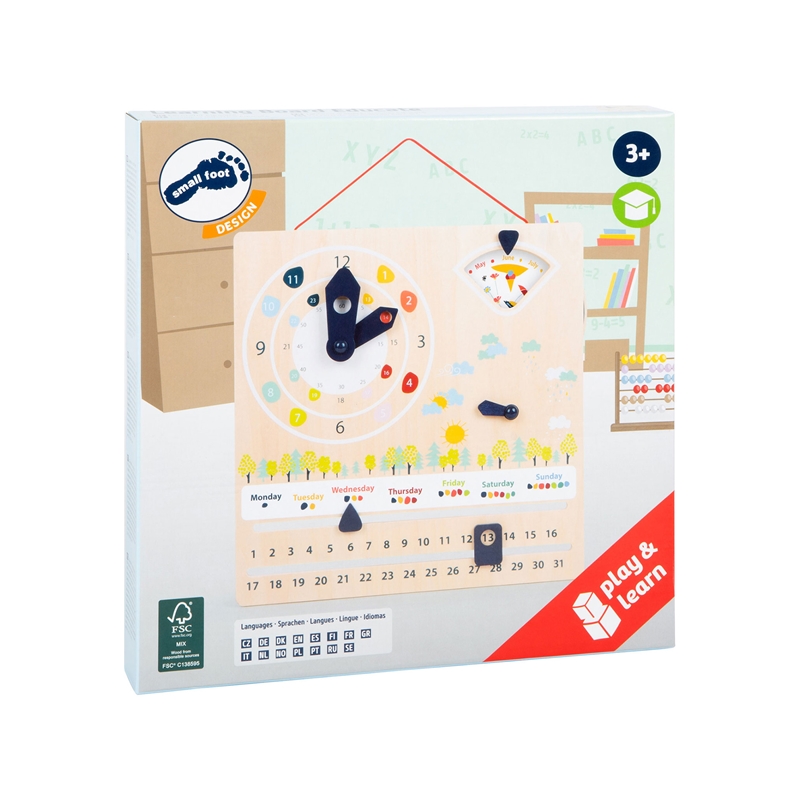 Small Foot Calendar and clock, wooden