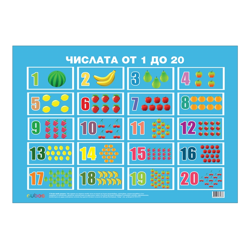 Cubos Ученическо табло Цифрите от 1 до 20, ламинирано, 50 x 70 cm