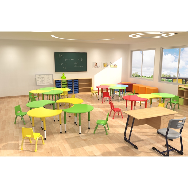 RFG Ученическа маса Moon, с регулируема височина, 900 х 900 х 550-750 mm, жълта