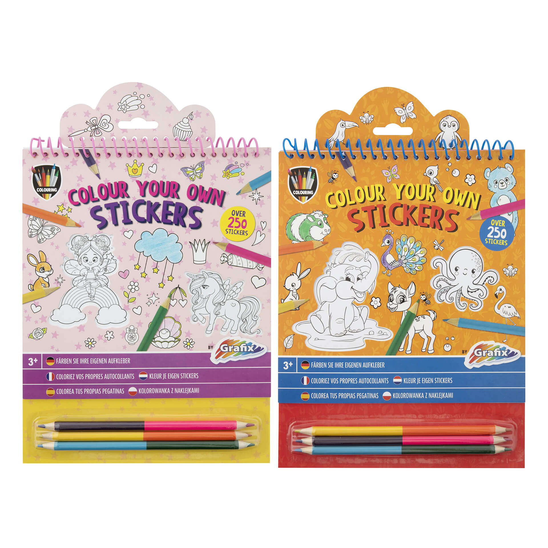 Grafix Sticker colouring book with 3 double-ended pencils, assorted, 48 pieces