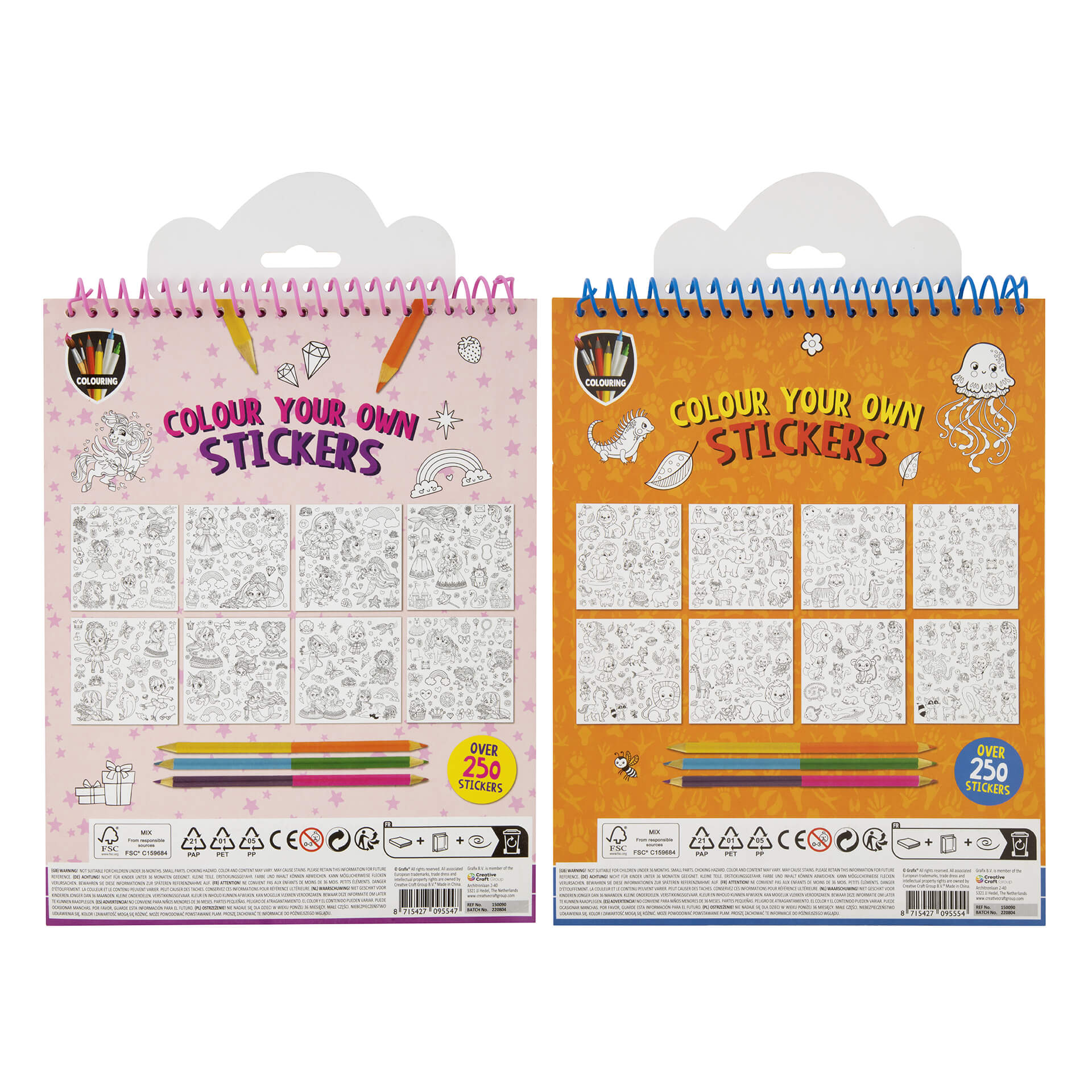 Grafix Sticker colouring book with 3 double-ended pencils, assorted, 48 pieces