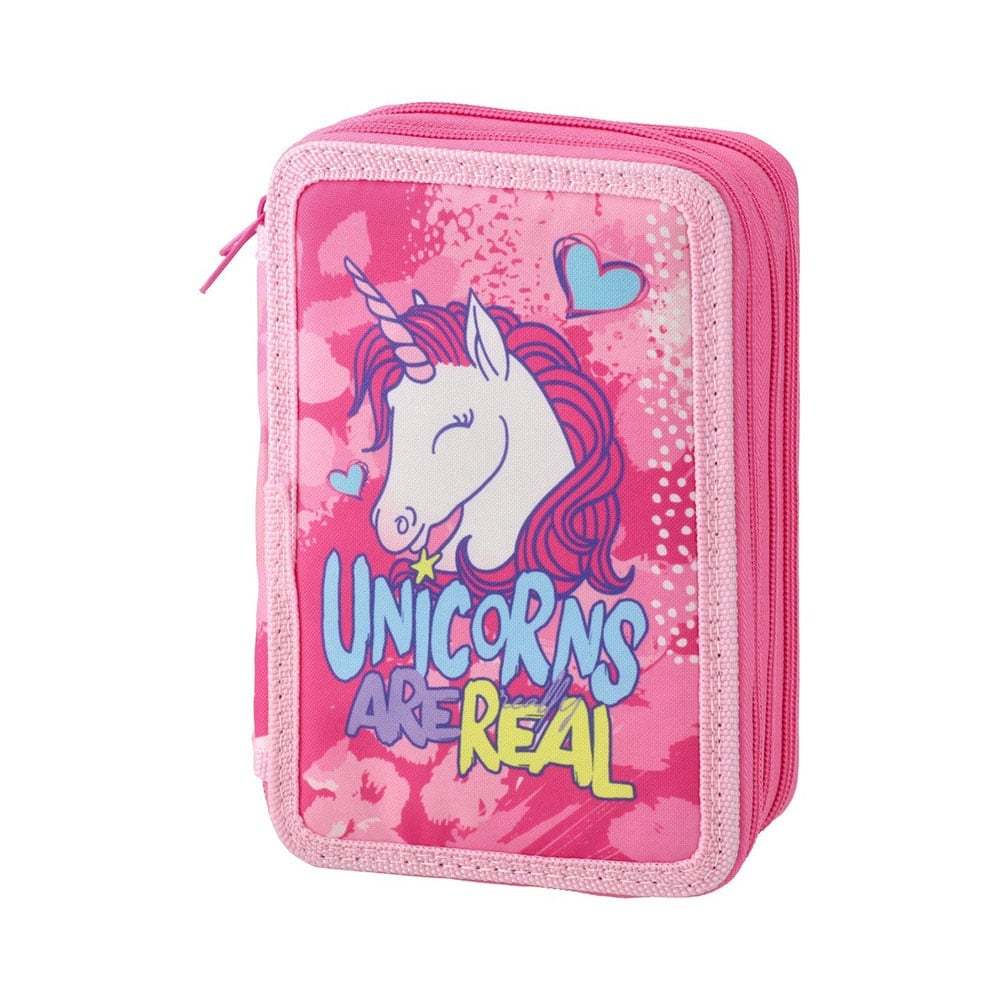 Statovac Triple Decker Toiletry Bag - Unicorn, with three zippers, full
