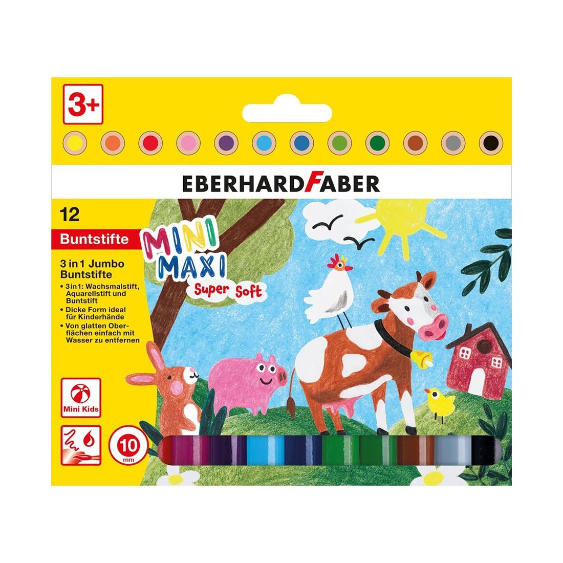Eberhard Faber Colored Pencils Mini - Maxi, 3 in 1, Jumbo, 12 colors