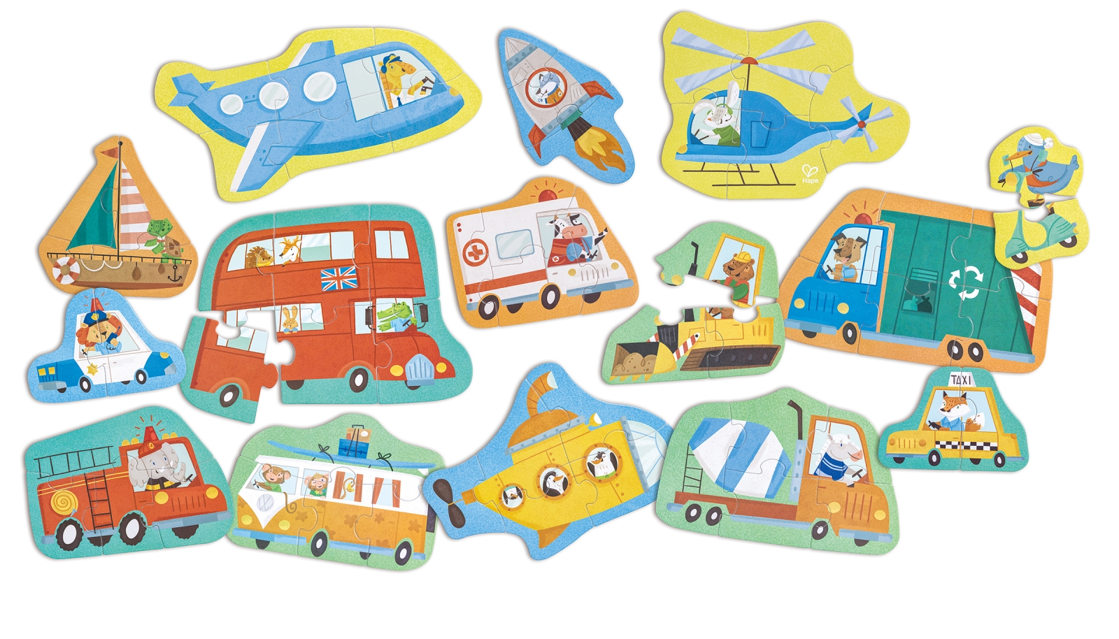 Образователен пъзел превозни средства, Hape, 60 части