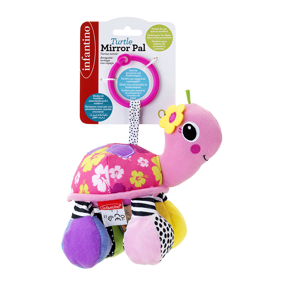Baby soft toy, Infantino, Pink turtle with mirror