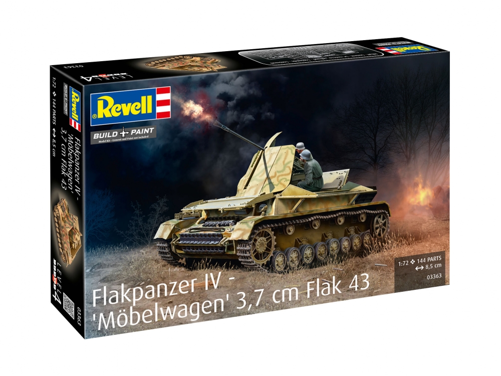 Assembly model, Revell, Flakpanzer IV Möbelwagen 3.7cm Flak 43 Tank, 144 parts