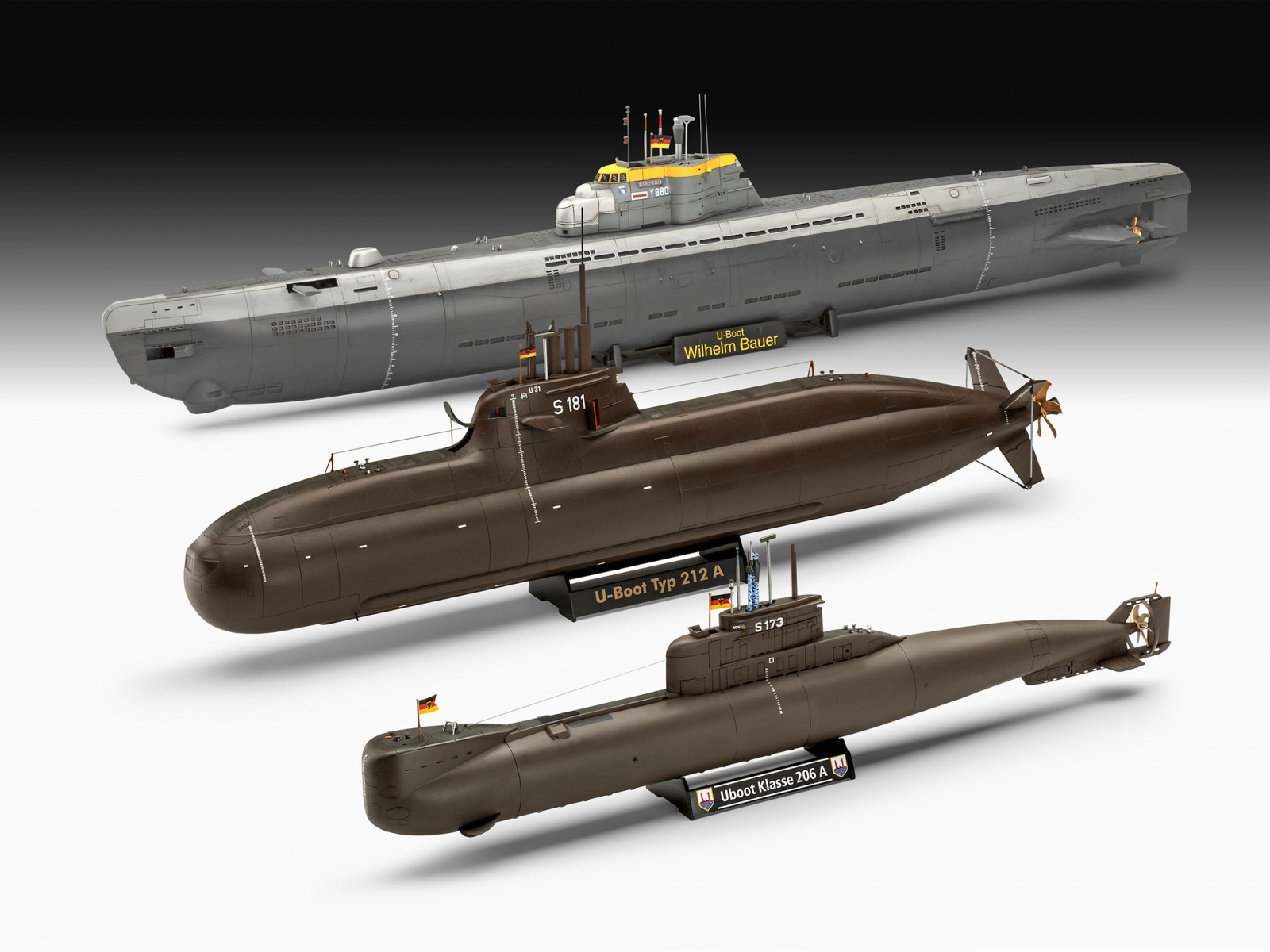 Assembly model kit, Revell, 70th anniversary Bundeswehr submarine: Wilhelm Bauer, Type 206A, Class2, 154 parts
