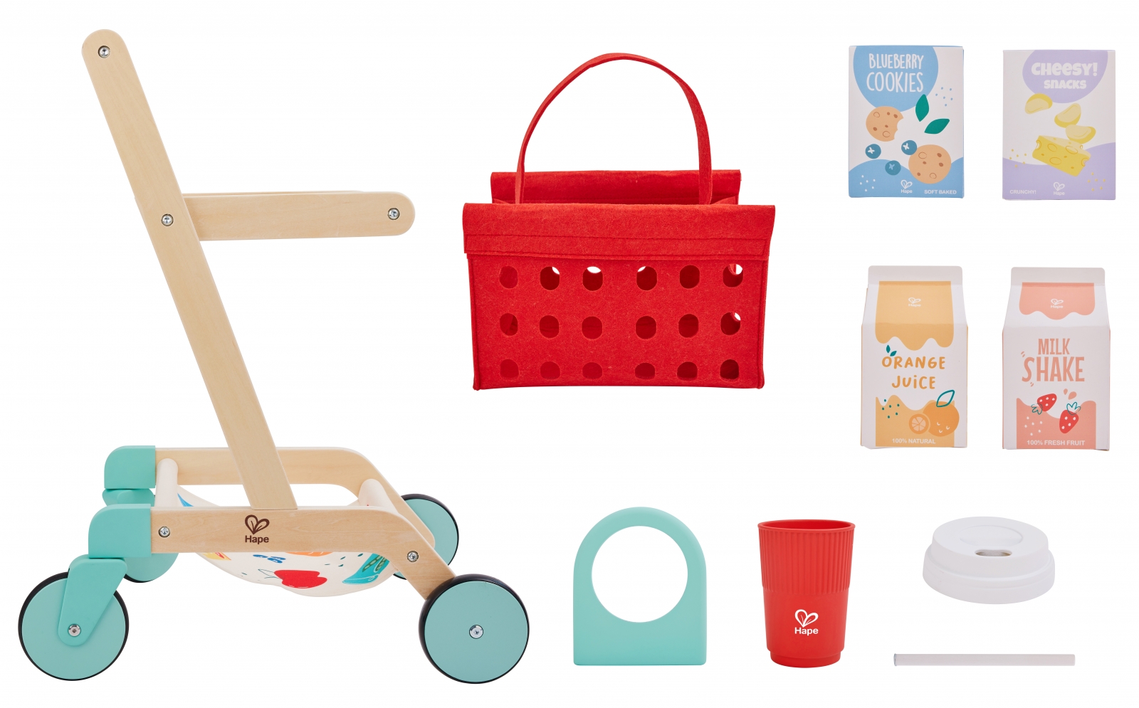 Wooden 2-in-1 Playset, Hape, Shopping Cart and Basket