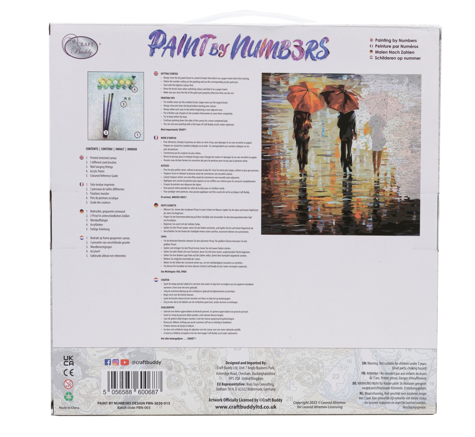 Творчески комплект Рисуване по номера, В дъжда, 30 х 30 см