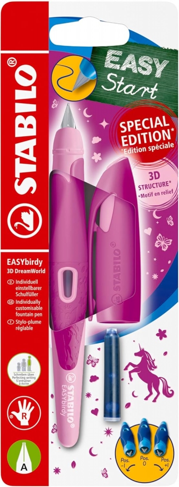 Ергономична писалка, Stabilo, EASYbirdy, 3D DreamWorld R A, Дясна ръка, Блистер, Розов