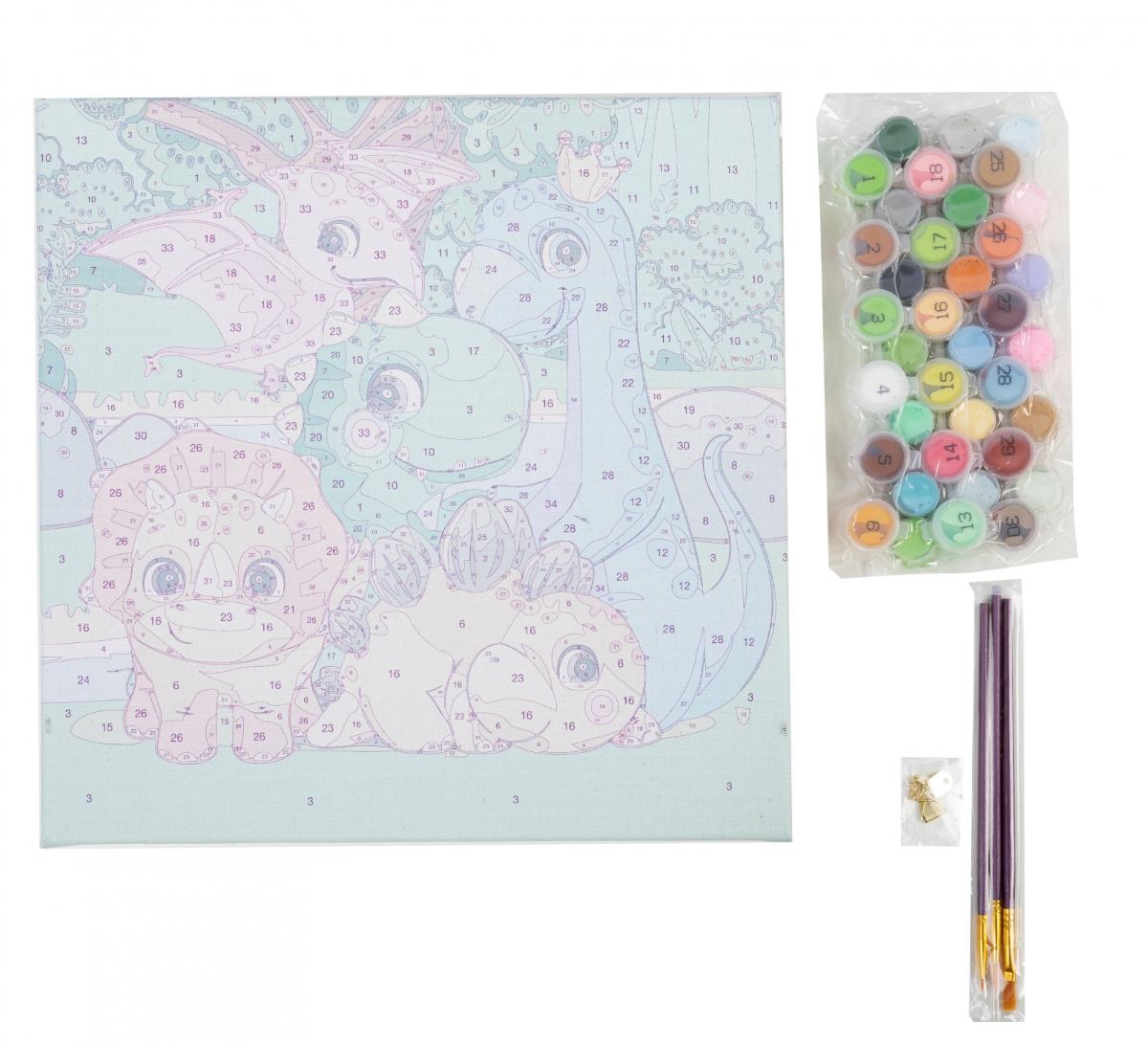 Творчески комплект Рисуване по номера, Семейство динозаври, 30 х 30 см