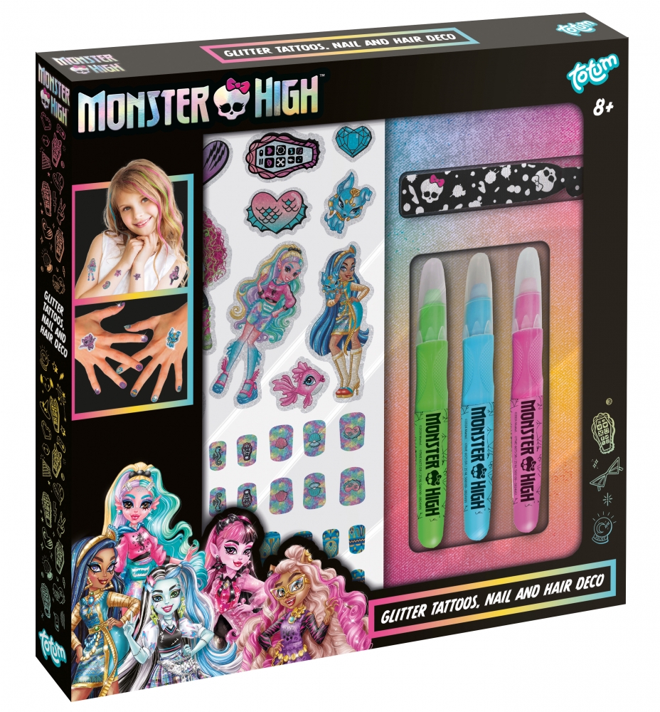 Accessory set, Totum, Monster High, Nail and hair decoration and glitter tattoos