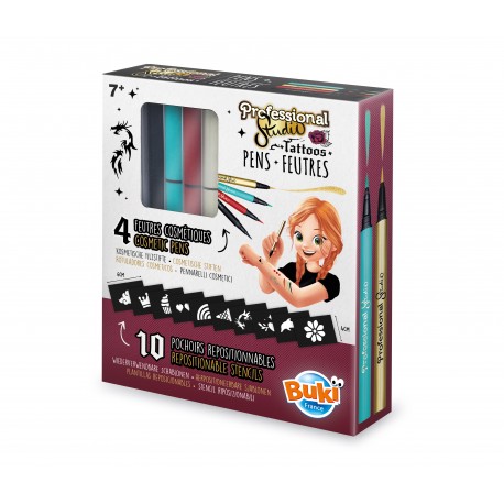 Creative set, Buki France, Tattoo drawing pens with stencils, Gold