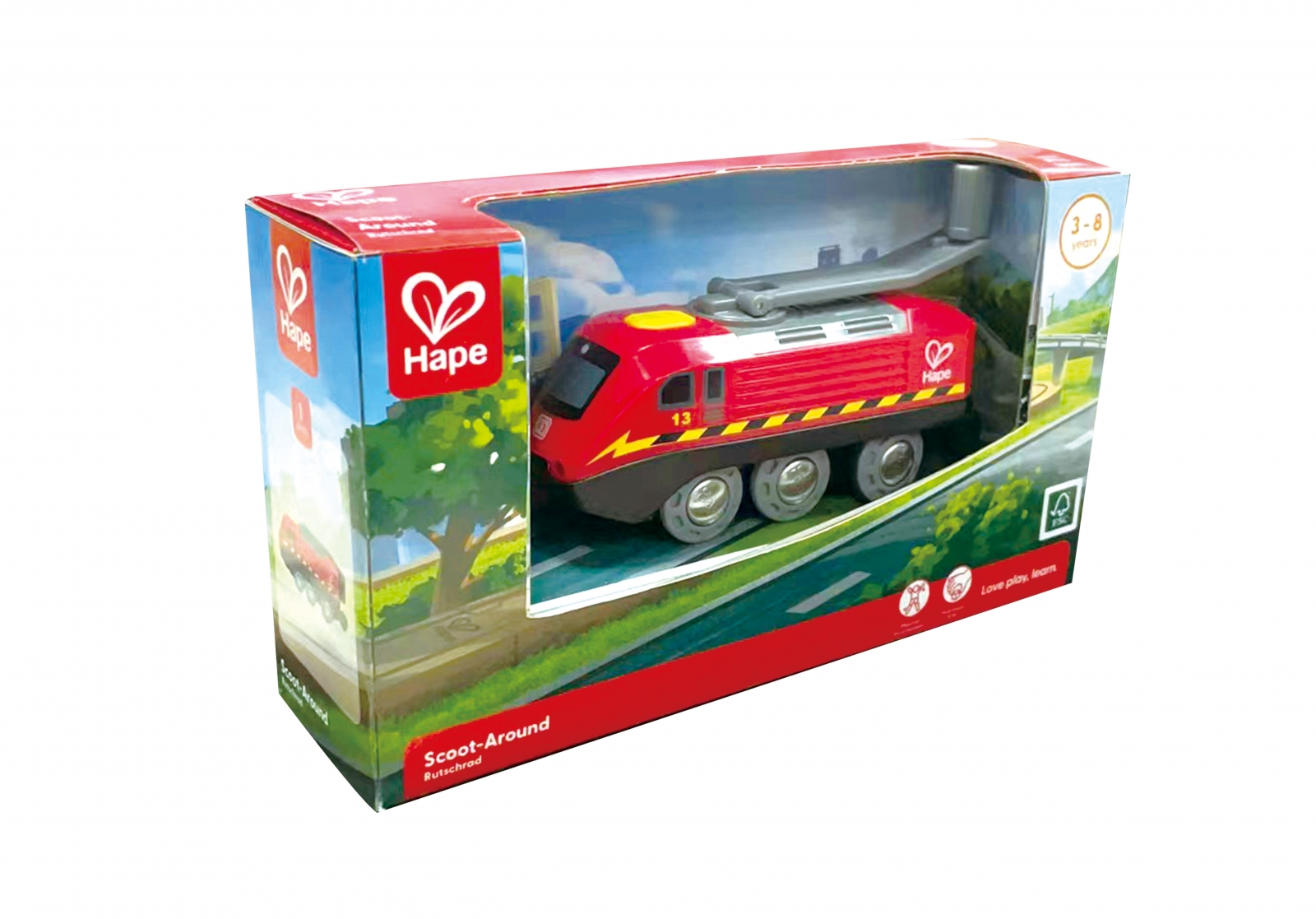 Power train with crank and USB, Hape, Red