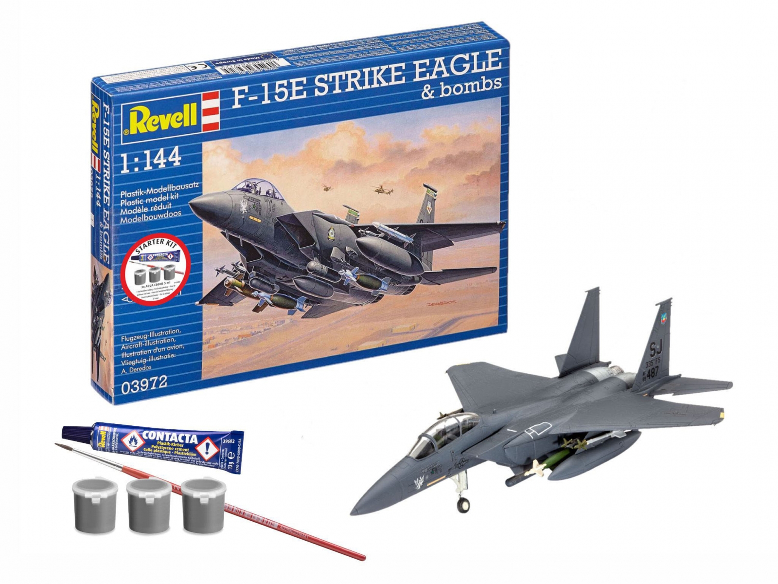 Assembly model, Revell, Starter kit F-15 Strike Eagle fighter with bombs, 70 parts