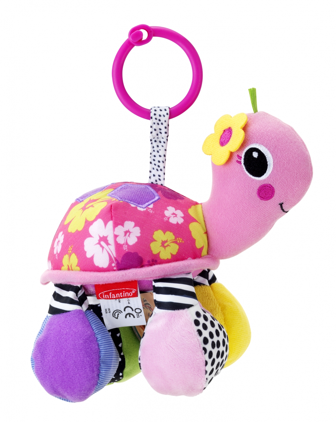 Baby soft toy, Infantino, Pink turtle with mirror