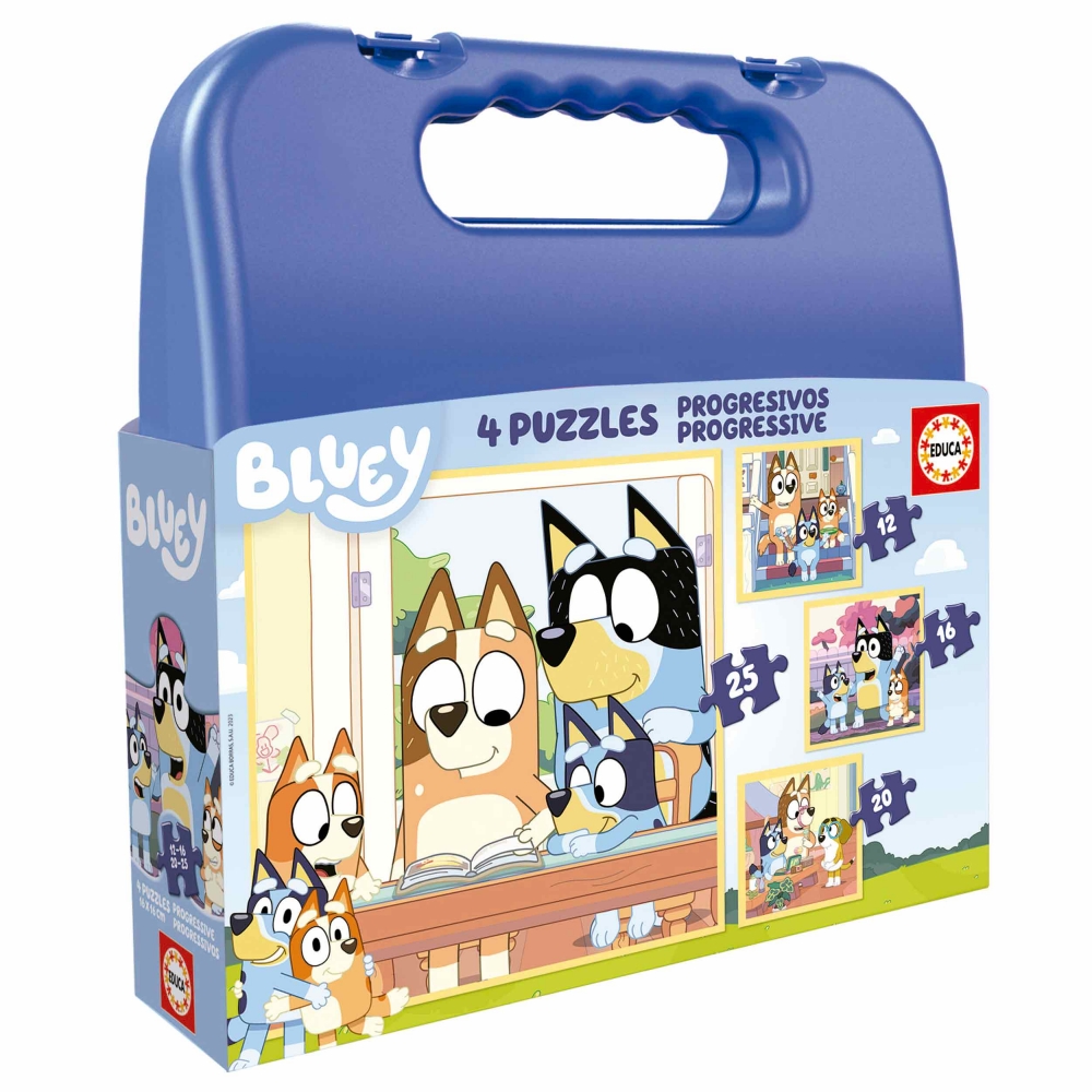 Прогресивен пъзел Bluey в куфарче, 12-16-20-25 части