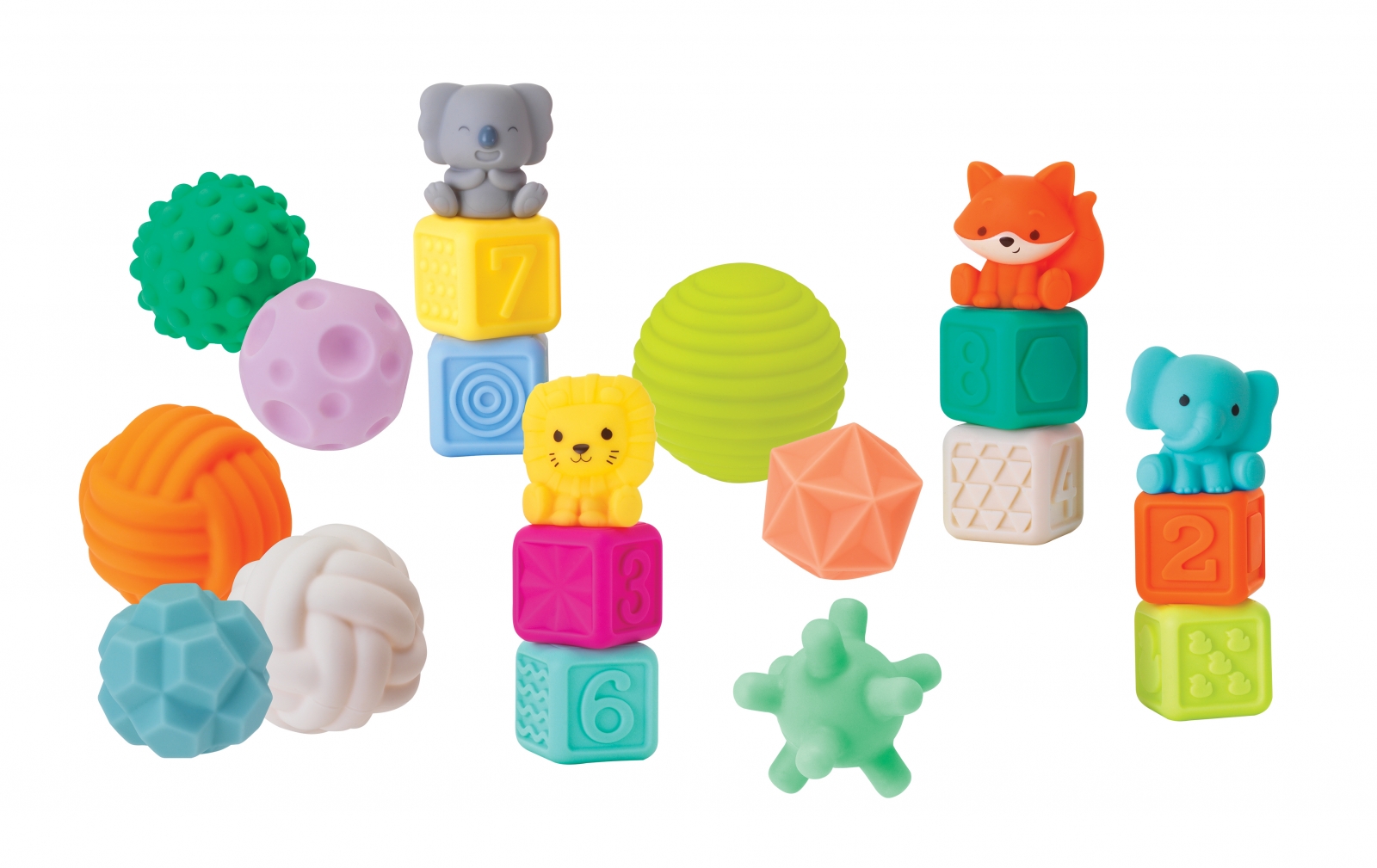 Комплект меки сензорни бебешки играчки, Infantino, 20 броя