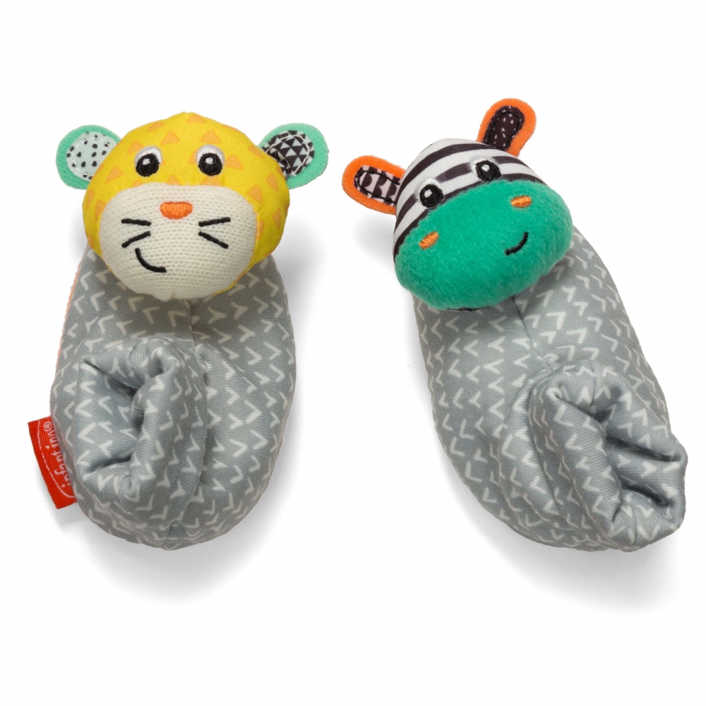 Baby soft slippers with rattle, Infantino, Zebra and tiger