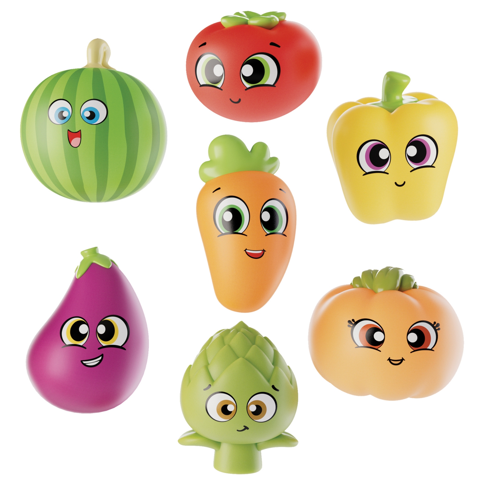 Комплект подложка и играчки за баня, Lisciani, Carotina, Зеленчуци, 8 части