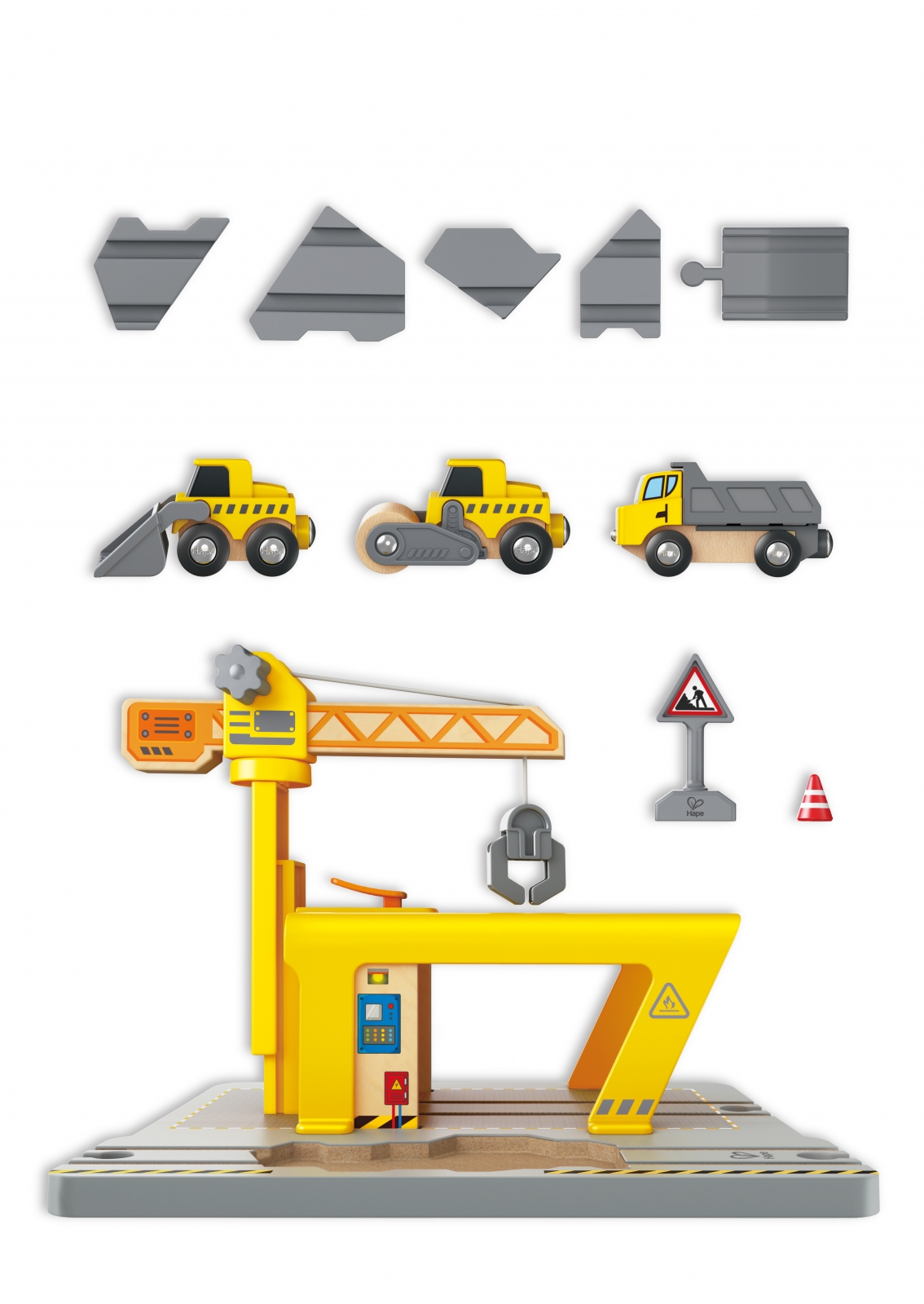 Railway loading ramp set, Hape, 14 pieces