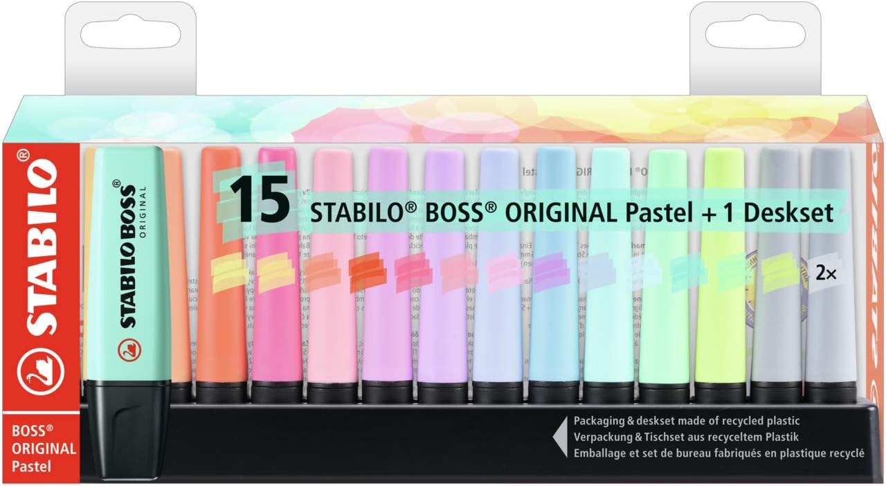 Комплект текст маркери, Stabilo, Boss Original Pastel Deskset ST7015-02-5, 15 цвята