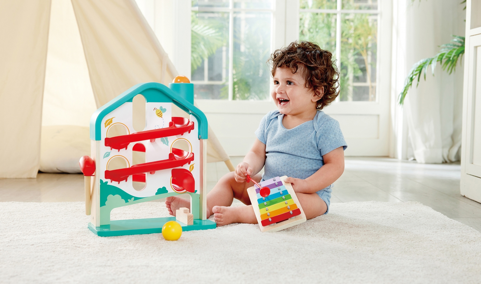 Children's music track with balls and xylophone, Hape, 6 parts
