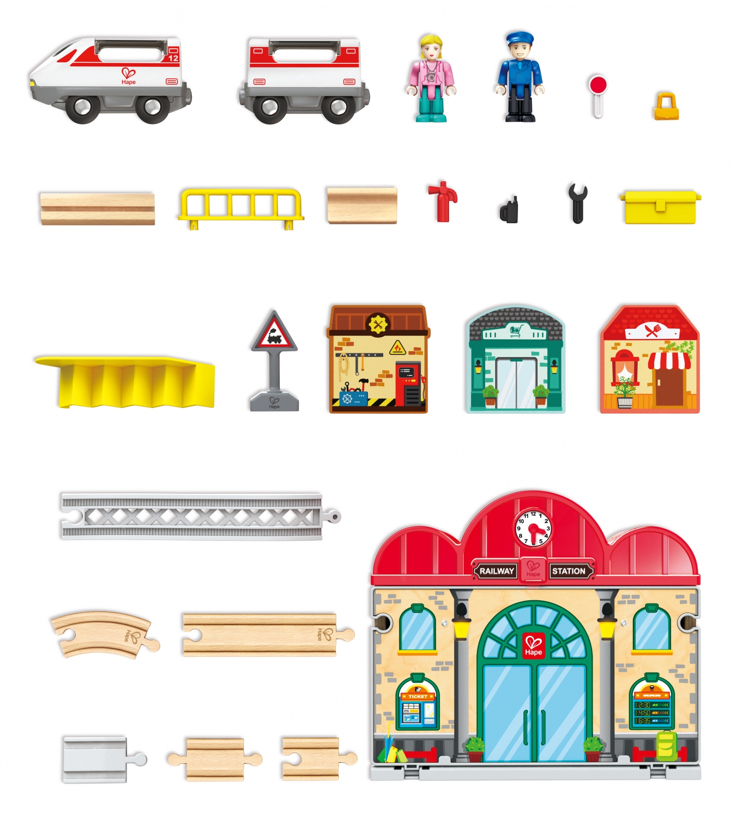 Детски дървен железопътен комплект, Hape, 40 части