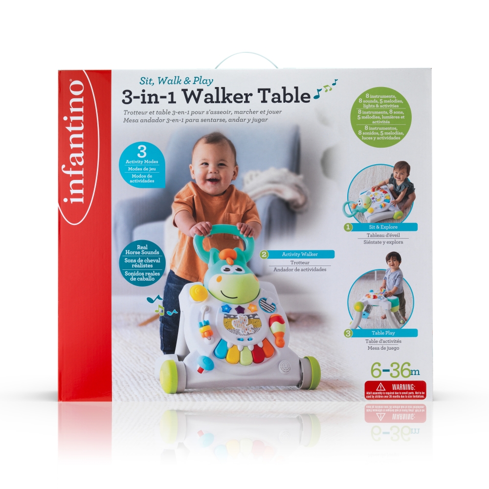 Interactive toy, Infantino, 3 in 1 Baby Walker and Horse Table, White