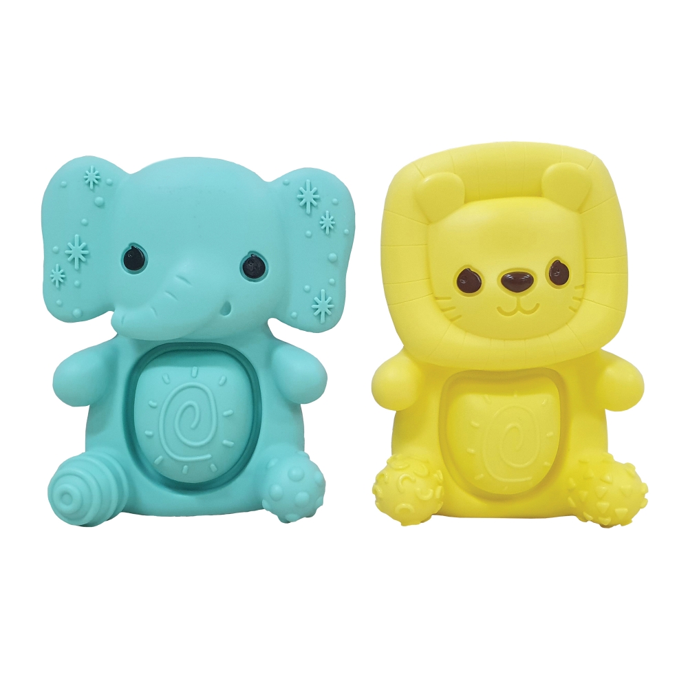 Комплект силиконови бебешки гризалки, Infantino, Слонче и лъвче, 2 броя