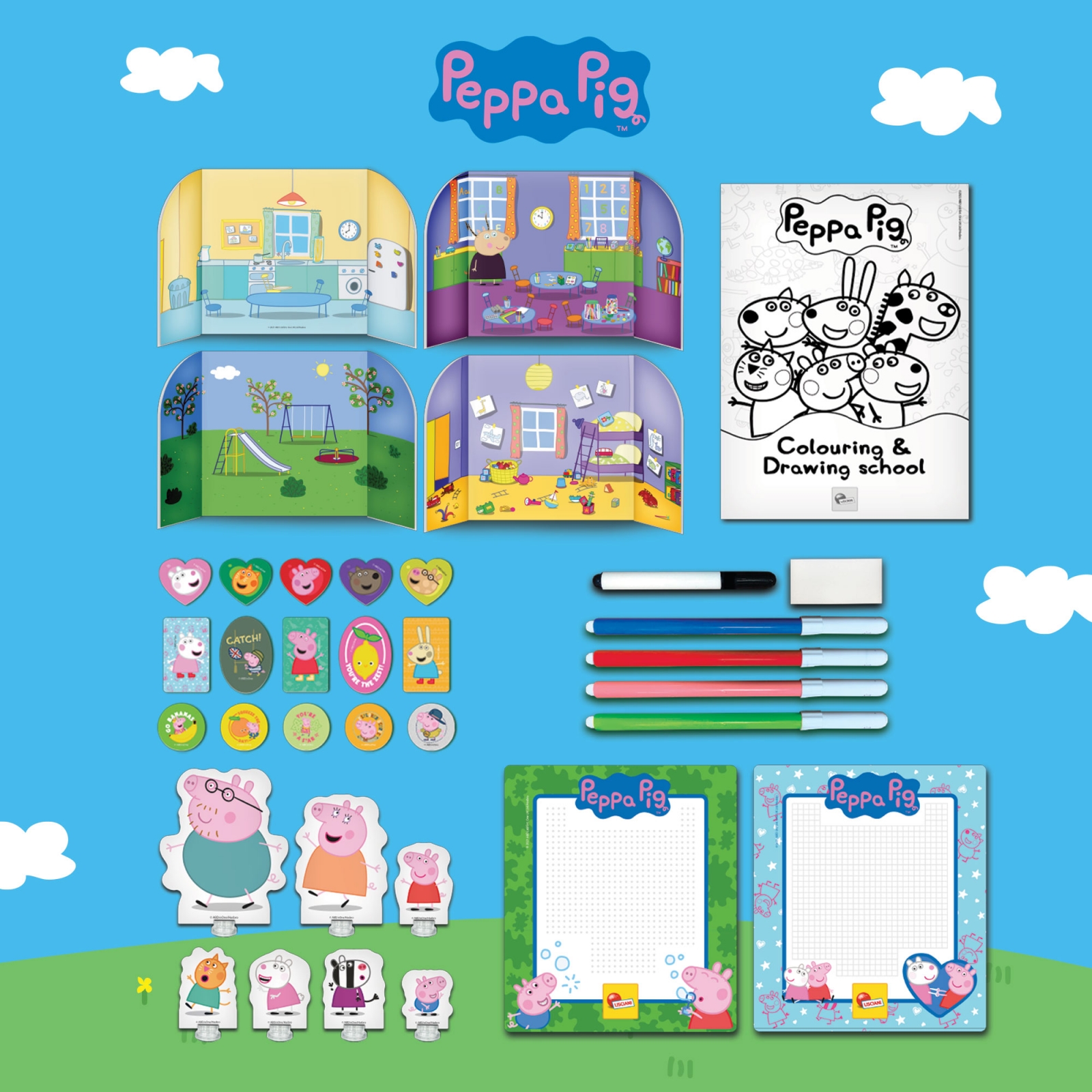 Creative set, Lisciani, Peppa Pig, 2 in 1 backpack with drawing set