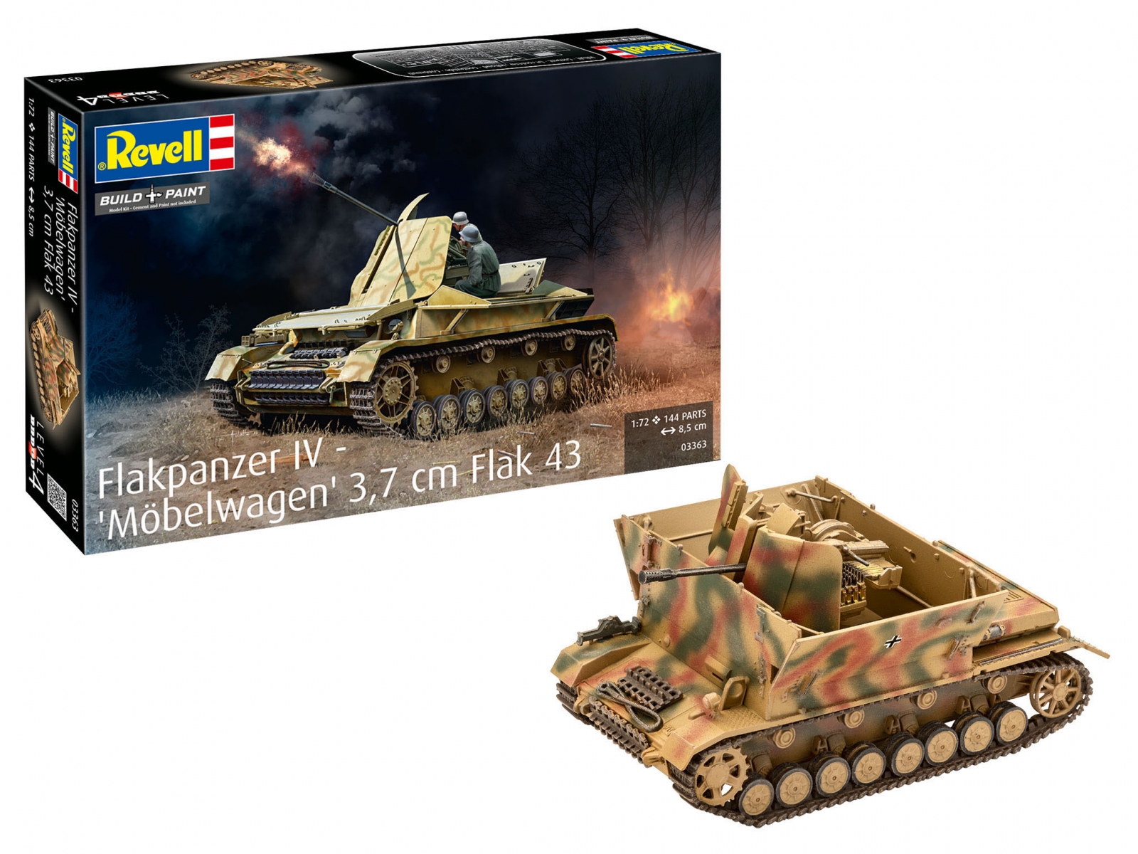 Assembly model, Revell, Flakpanzer IV Möbelwagen 3.7cm Flak 43 Tank, 144 parts