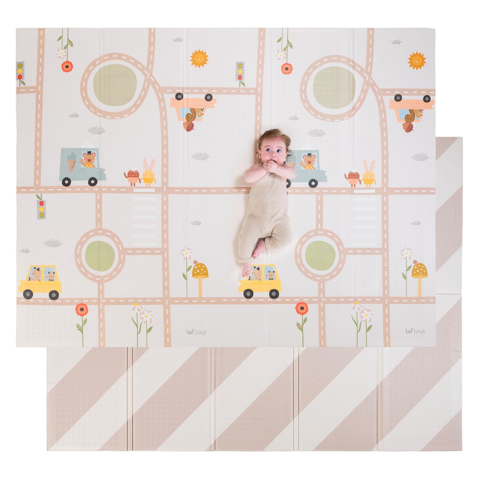 Бебешка двустранна подложка от пяна, Taf Toys, Пътни приключения, 150 x 200 см