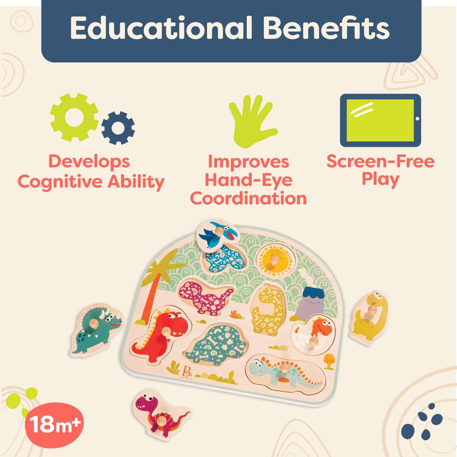 Дървен пъзел Динозаври, 8 части